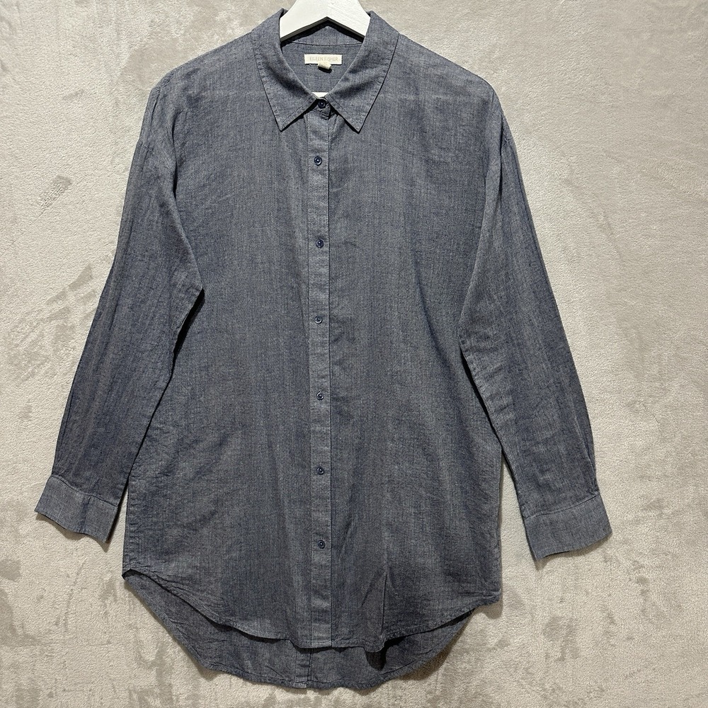 Eileen Fisher Women's‎ Blue Front & Back Button-Up Long Sleeve Size XS/TP